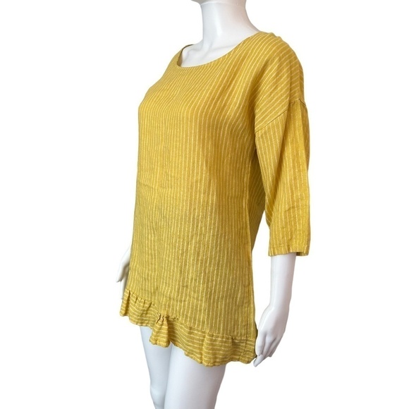 NEW Lungo L'Arno PURO LINO Linen Women's Size Medium Mustard Striped Tunic Top - Picture 15 of 16